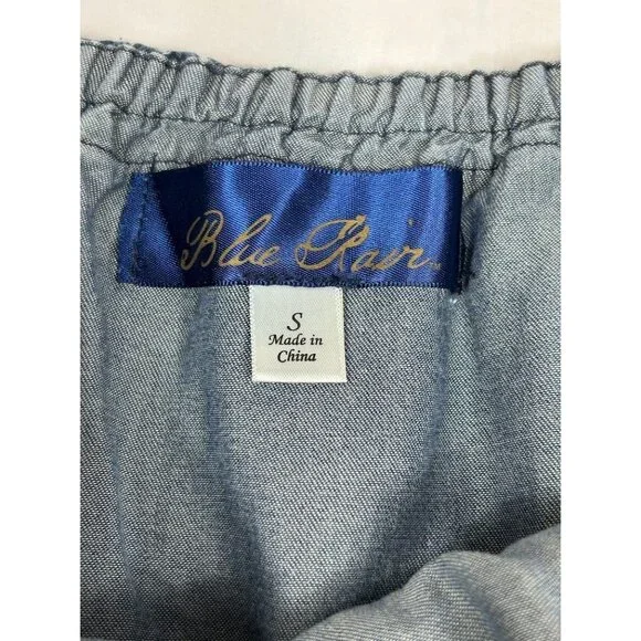 Blue Rain Chambray Romper Size Small Tencel Fabric Sleeveless Ruffles - Picture 7 of 7